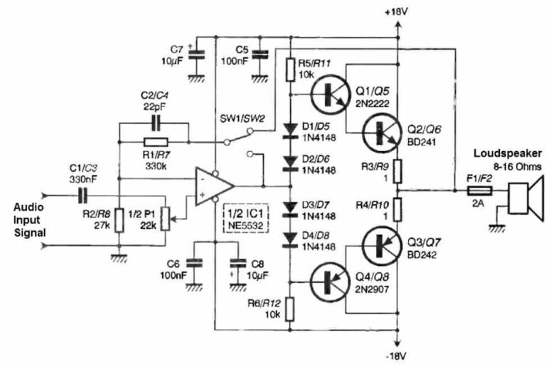 Watt Stereo Amplifier Circuit Homemade Circuit Projects