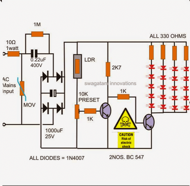Transformerless Automatic Night Lamp Circuit | Homemade ...