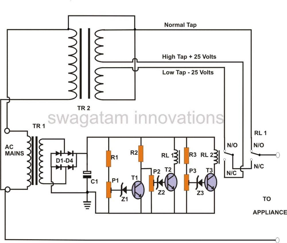 2-Stage Mains AC Voltage Stabilizer Circuit - Homemade Circuit Projects