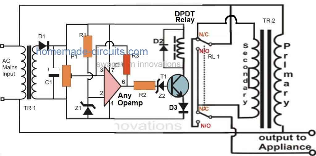 simple TV fridge voltage stabilizer circuit diagram