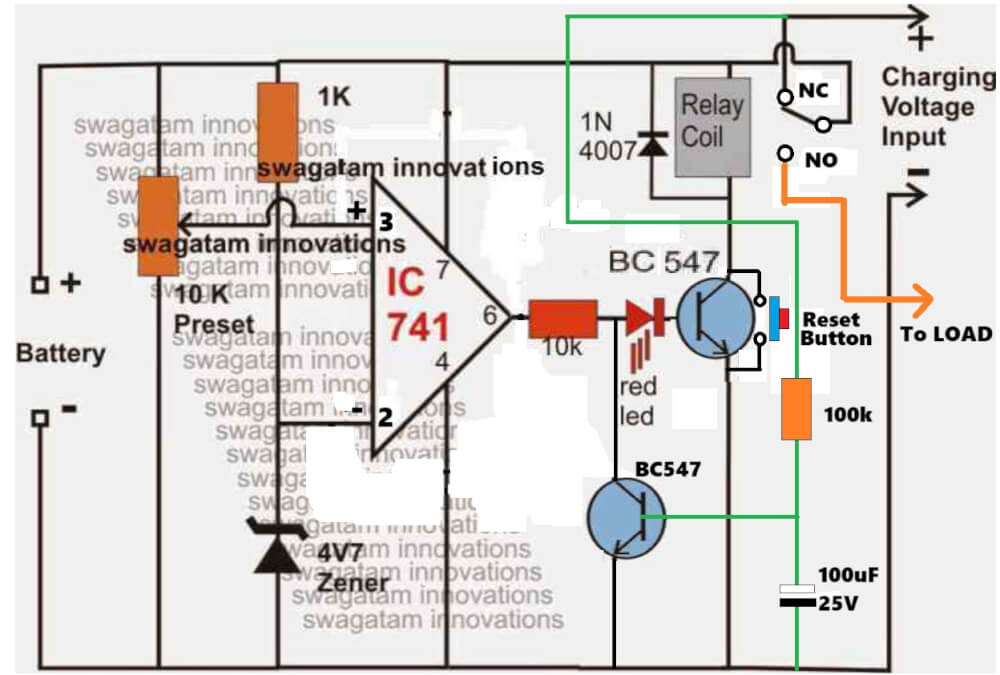 opamp low battery cut off circuit with latching facility