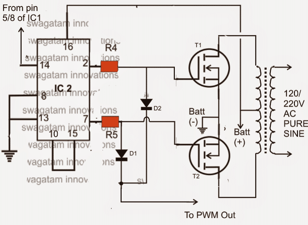 IC 556 Pure  Sine  Wave  Inverter  Circuit  Homemade Circuit  