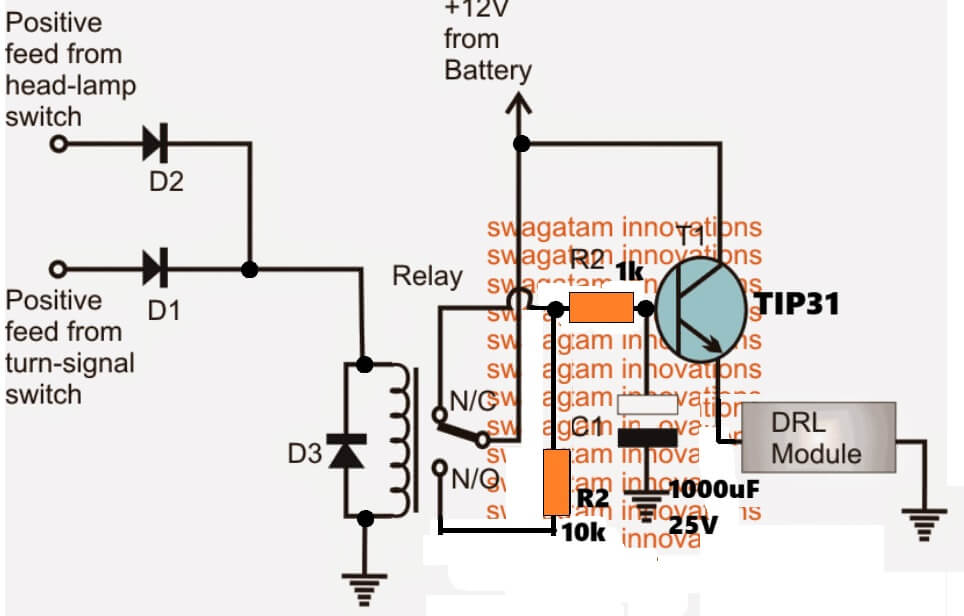 simplified car DRL fading current controlled circuit