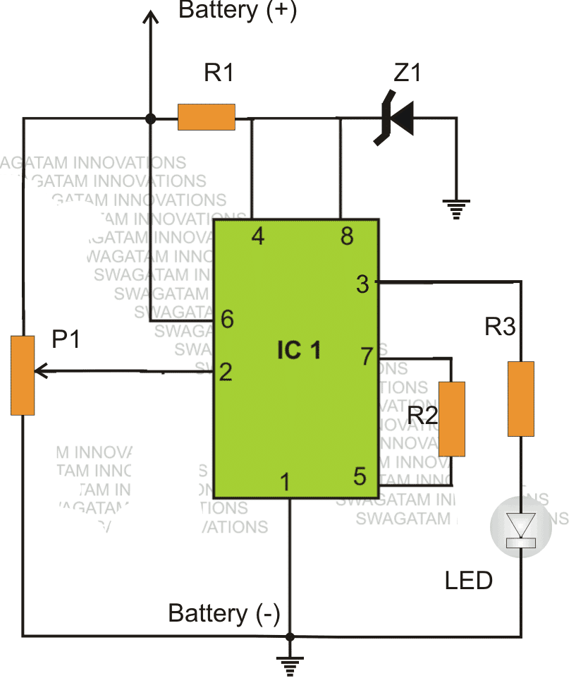 IC 555 Low Battery Indicator Circuit | Homemade Circuit ...