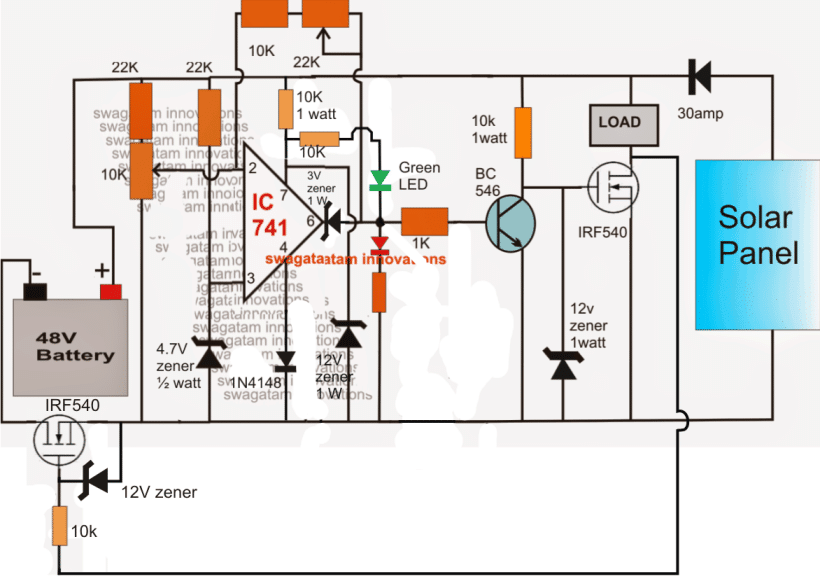 48V Solar Battery Charger Circuit with High/Low Cut-off | Homemade