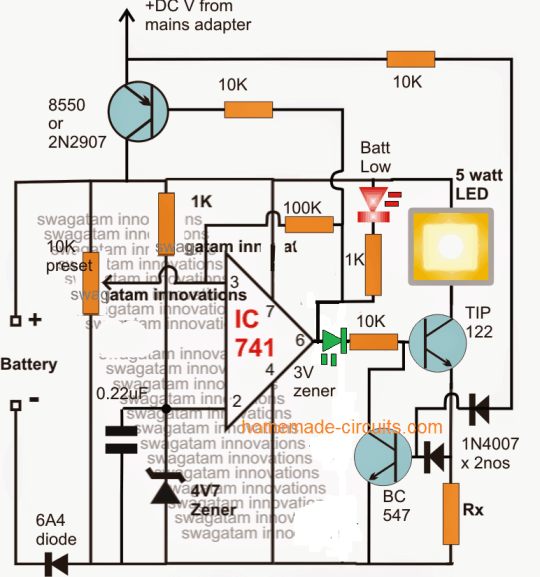 Smart Emergency Lamp Circuit with Maximum Features - Homemade Circuit ...
