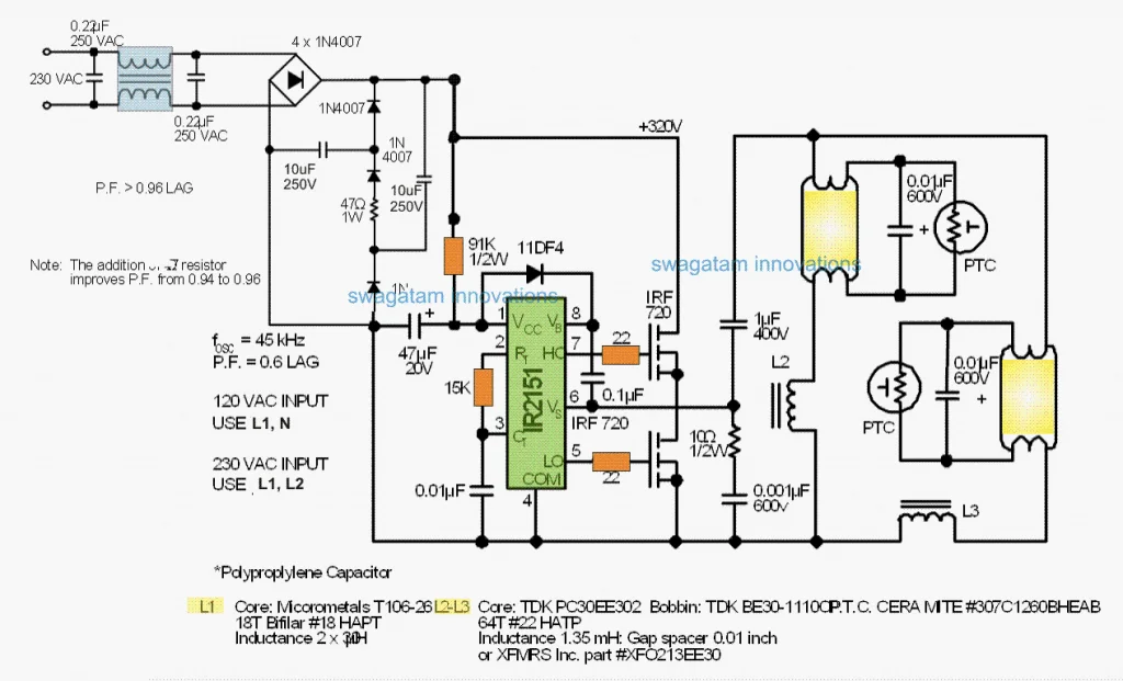 40 watt Electronic Ballast Circuit - Homemade Circuit Projects