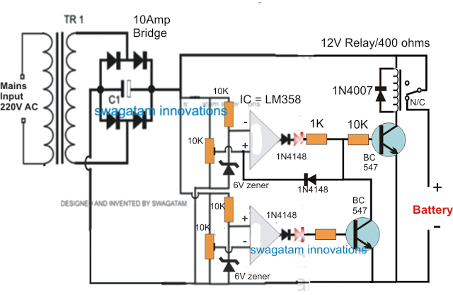 Op amp Battery Charger Circuit with Auto Cut Off | Homemade Circuit ...