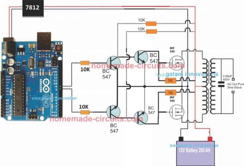 Arduino Pure Sine Wave Inverter Circuit with Full Code | Circuit