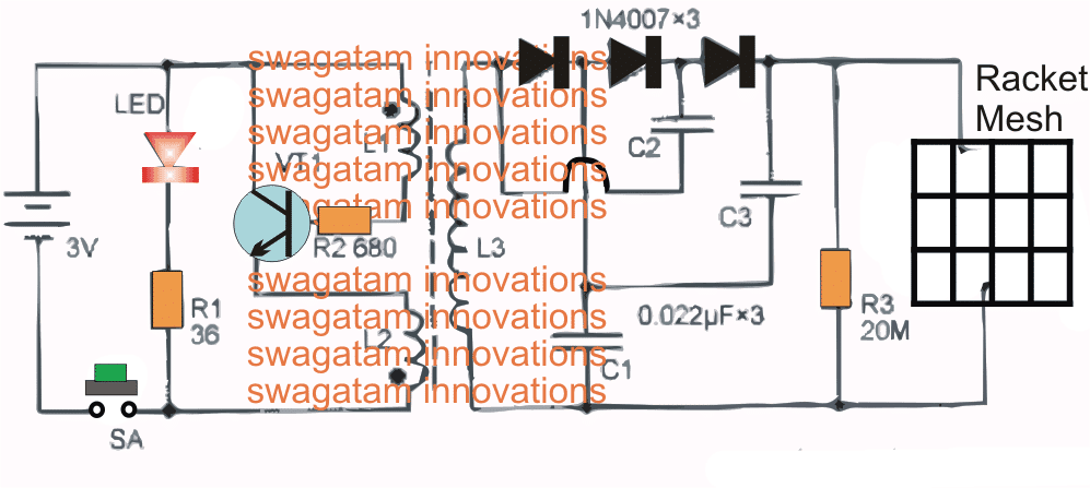 Mosquito Bat Circuit Working Principle - Pest Control Diagram