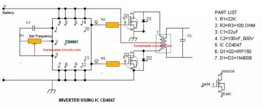 4047 simple inverter circuit