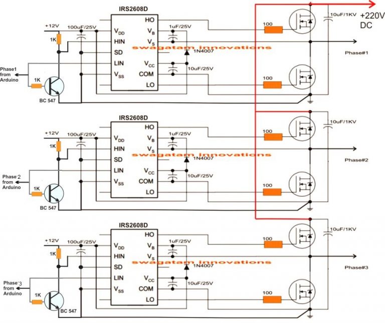 Arduino 3 Phase Inverter Circuit With Code Homemade Circuit Projects 2763