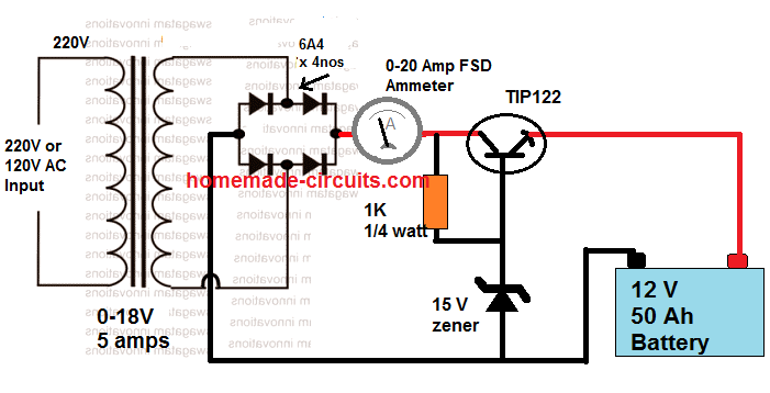 12V Battery Charger Circuits [using LM317, LM338, L200, Transistors ...