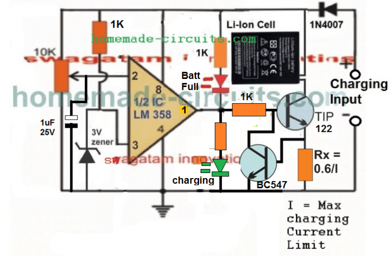 Simple 3.7 V Li-Ion Battery Charger Circuit – Homemade Circuit Projects