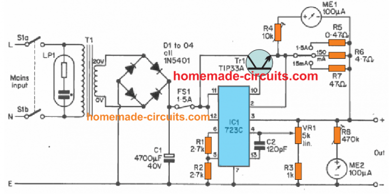 IC 723 Voltage Regulator – Working, Application Circuit – Homemade ...