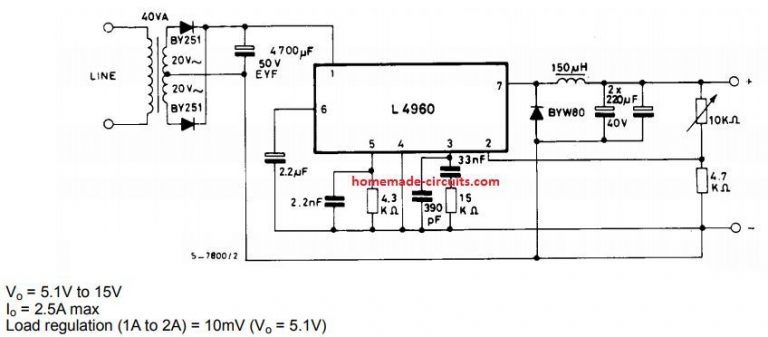 Adjustable Switching Power Supply Circuit – 50 V, 2.5 Amps – Homemade ...