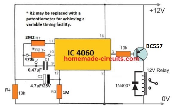 delay ON with delay OFF timer using IC 4060