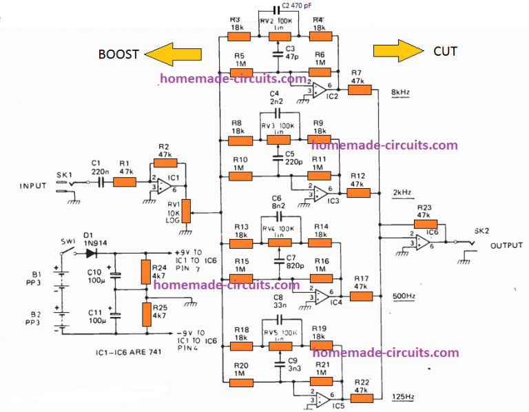 10 Band Graphic Equalizer Circuit Homemade Circuit Projects