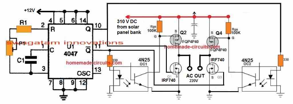 12v to 220v inverter circuit using relay 
