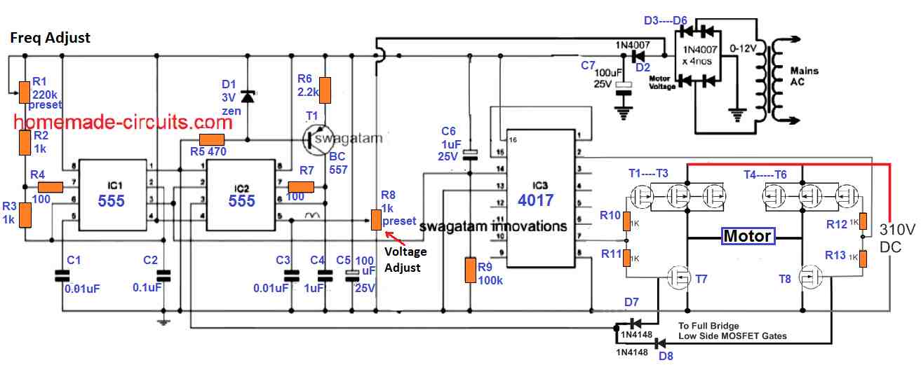 Single Phase Variable Frequency Drive VFD Circuit | Homemade Circuit