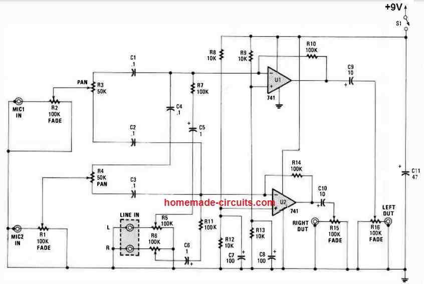 stereo audio mixer circuit