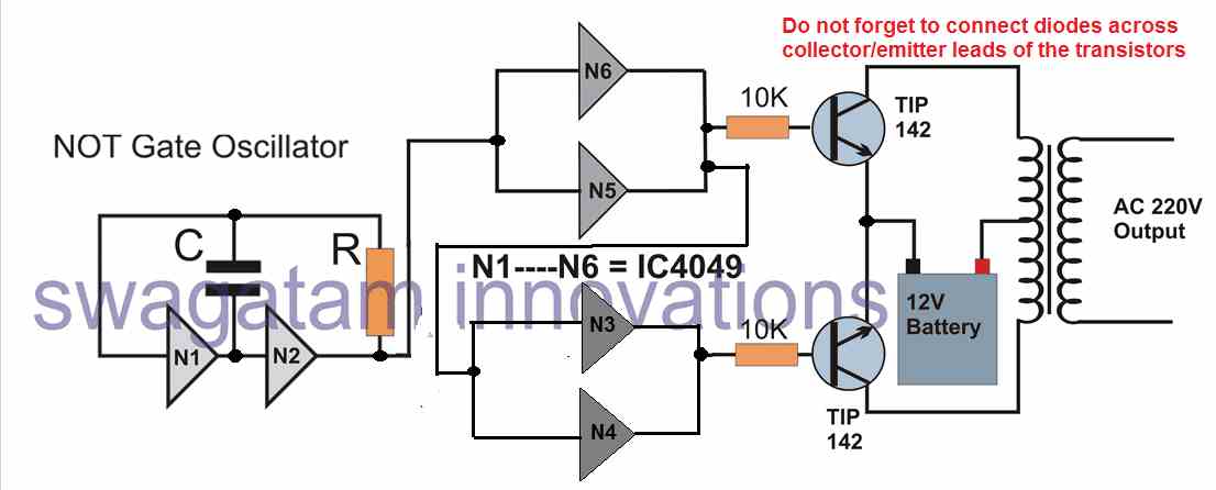 DC To AC Converter  Simple Low Power Inverter Circuit