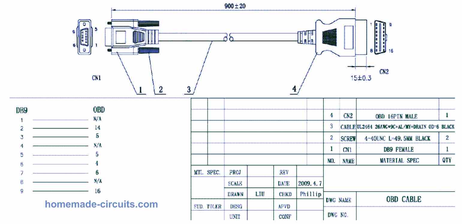OBD2 Connector Pinout, Datasheet Homemade Circuit Projects