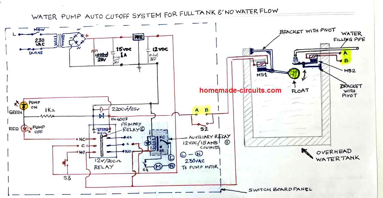 Float Switch Controlled Water Level Controller Circuit Homemade Circuit Projects 9309