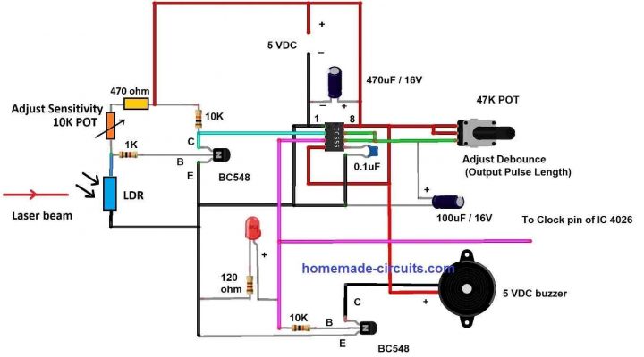 Visitor Counter Circuit Using IC 555 and IC 4026 – Homemade Circuit ...