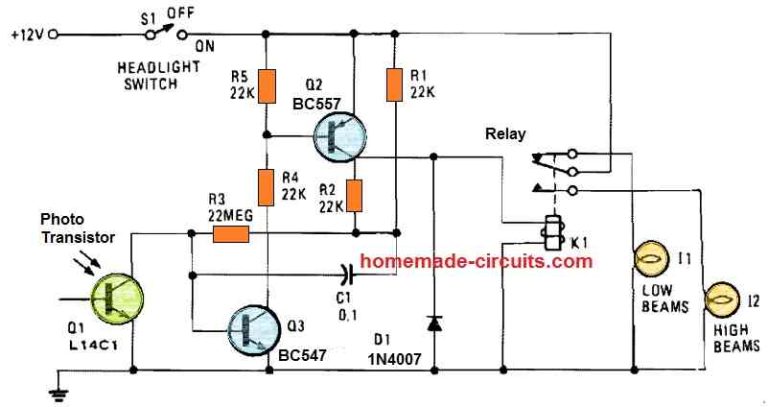 Automatic Vehicle Headlight Dipper/Dimmer Circuit – Homemade Circuit ...