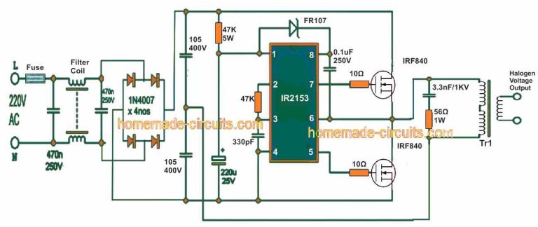 SMPS Halogen Lamp Transformer Circuit – Homemade Circuit Projects