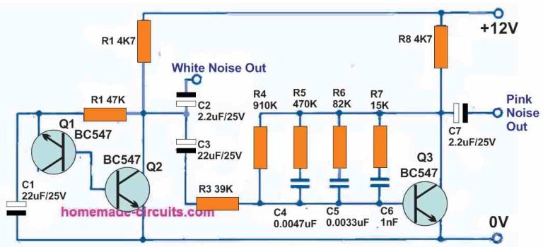 Schematic Diagram For White Noise Generator Simple Low-cost