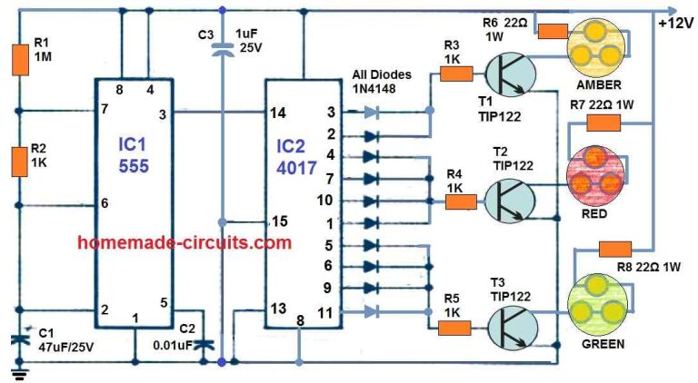 Traffic Light Controller Circuit Signal Red Green Amber Homemade Circuit Projects 1748