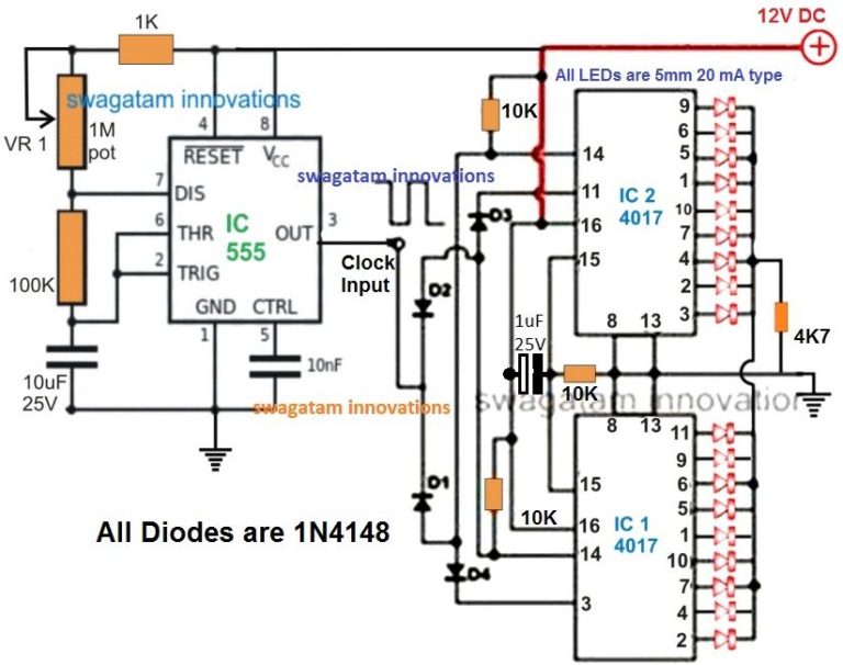 10 Simple LED Chaser Circuits Explained [Knight Rider, Scanner, Reverse ...