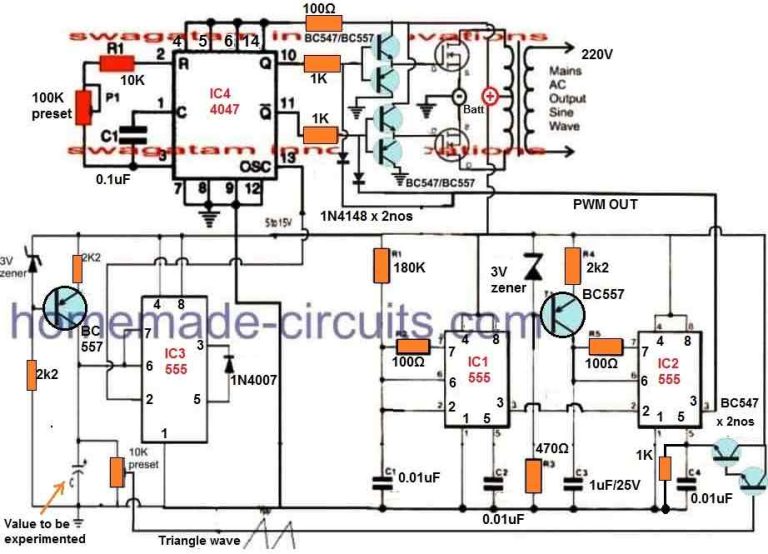 Pure Sine Wave Inverter Circuit Using IC 4047 – Homemade Circuit Projects