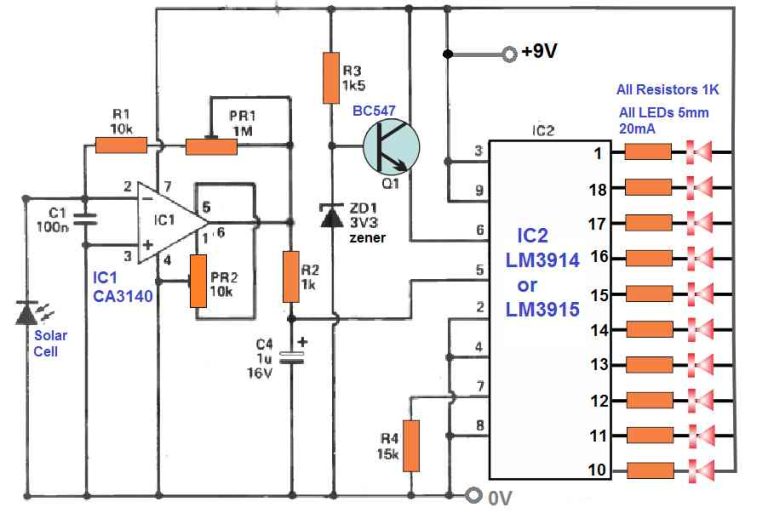 Light Meter Circuit with LED Bar Graph – Homemade Circuit Projects