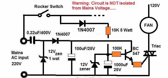 transformerless fan delay circuit using triac