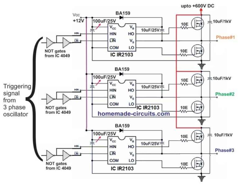 Simple 3 Phase Inverter Circuit Homemade Circuit Projects 1050