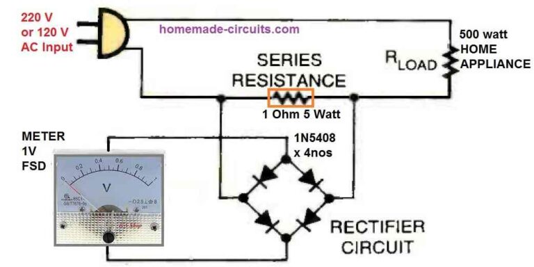 AC Ammeter Circuit For Measuring Current Across 220 V Appliances   AC Ammeter Circuit 768x384 