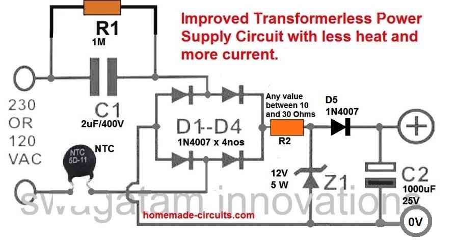 4 Simple Transformerless Power Supply Circuits Explained - Homemade Circuit  Projects