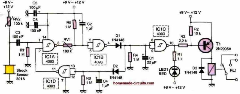 Shock Vibration Detector Circuit using 801S Sensor - Homemade Circuit ...