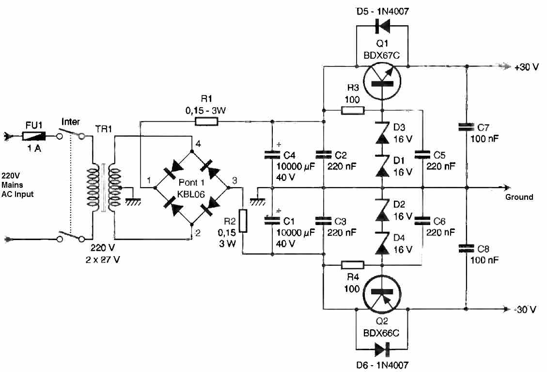 power supply circuit for 100 Watt Amplifier Circuit using LM12 IC