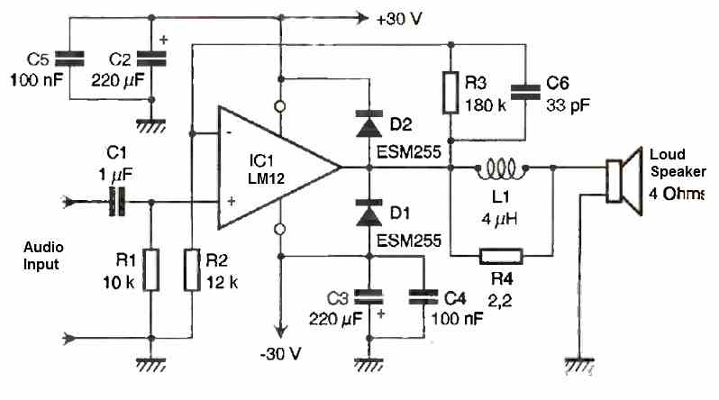 100 Watt Amplifier Circuit using LM12 IC