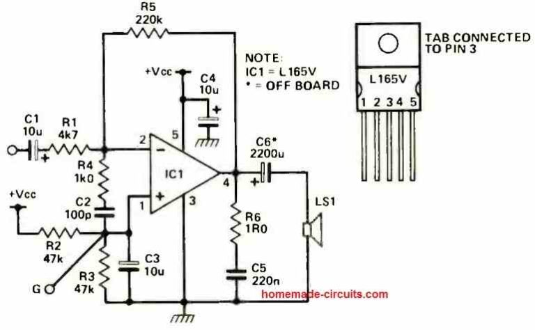 Audio Amplifier Circuit Using IC L165 – Homemade Circuit Projects