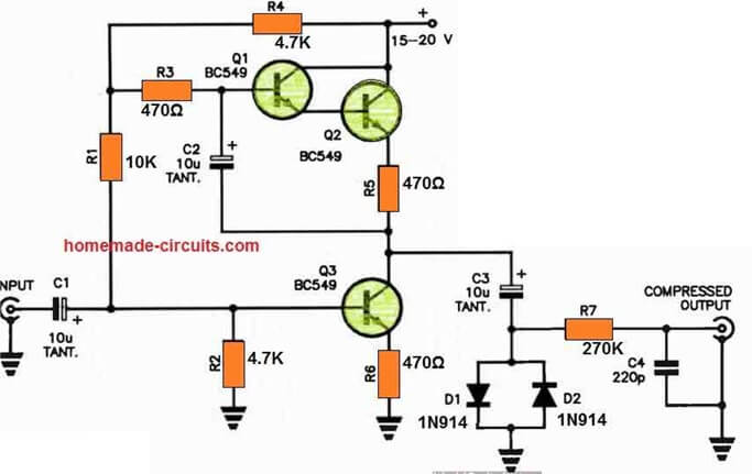 BJT based logarithmic compressor circuit diagram