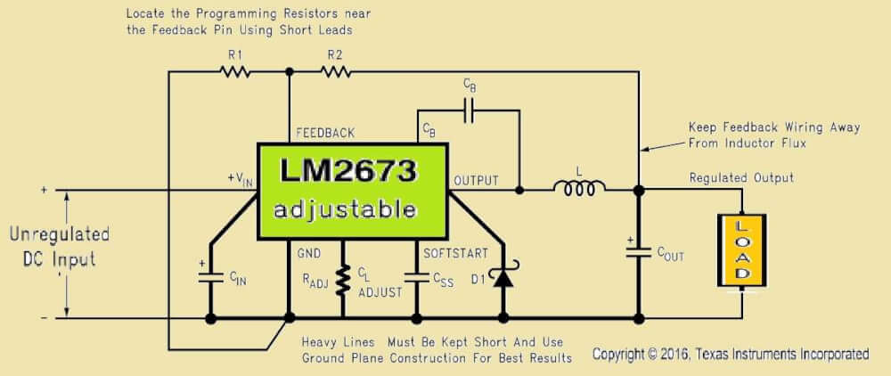 LM2673 Sep-Down Regulator with an Adjustable Voltage Output