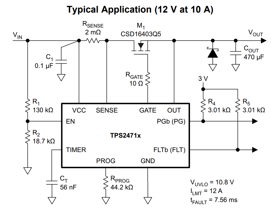 TPS24710/11/12/13 Hot-Swap Controller Circuit Diagram