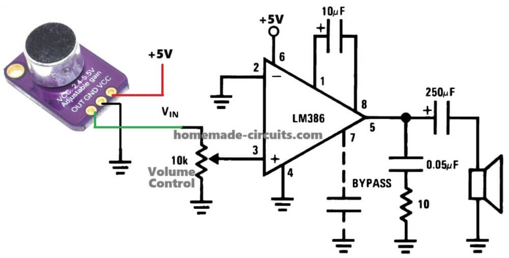 Using MAX4466 with an Audio amplifier LM386